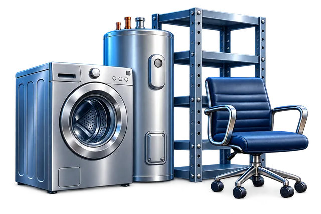 Washing machine, water heater, metal shelving and office chair for scrap-metal collection